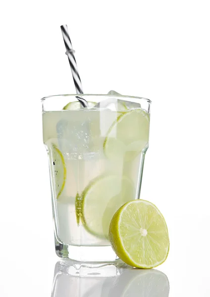 Glass of healthy lemon lemonade juice with ice — Stock Photo, Image