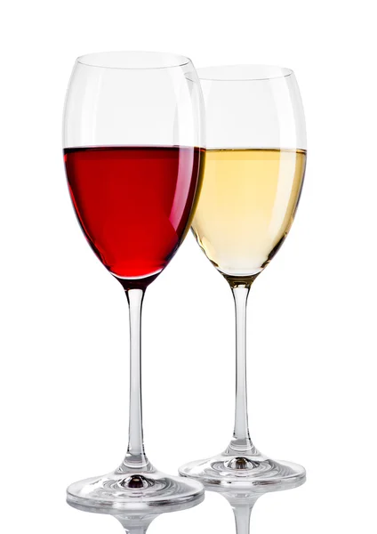 Glas voor rode en witte wijn op wit — Stockfoto