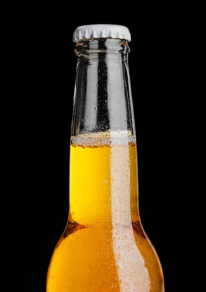Бутылка пива на морозном черном фоне — стоковое фото