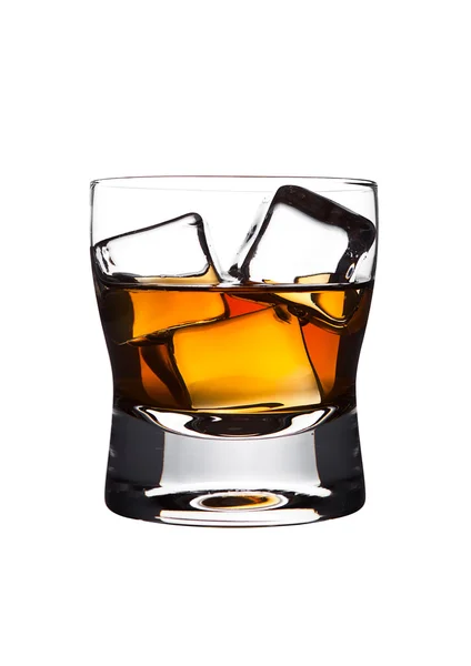 Glasss of whiskey with ice cubes isolated — ストック写真