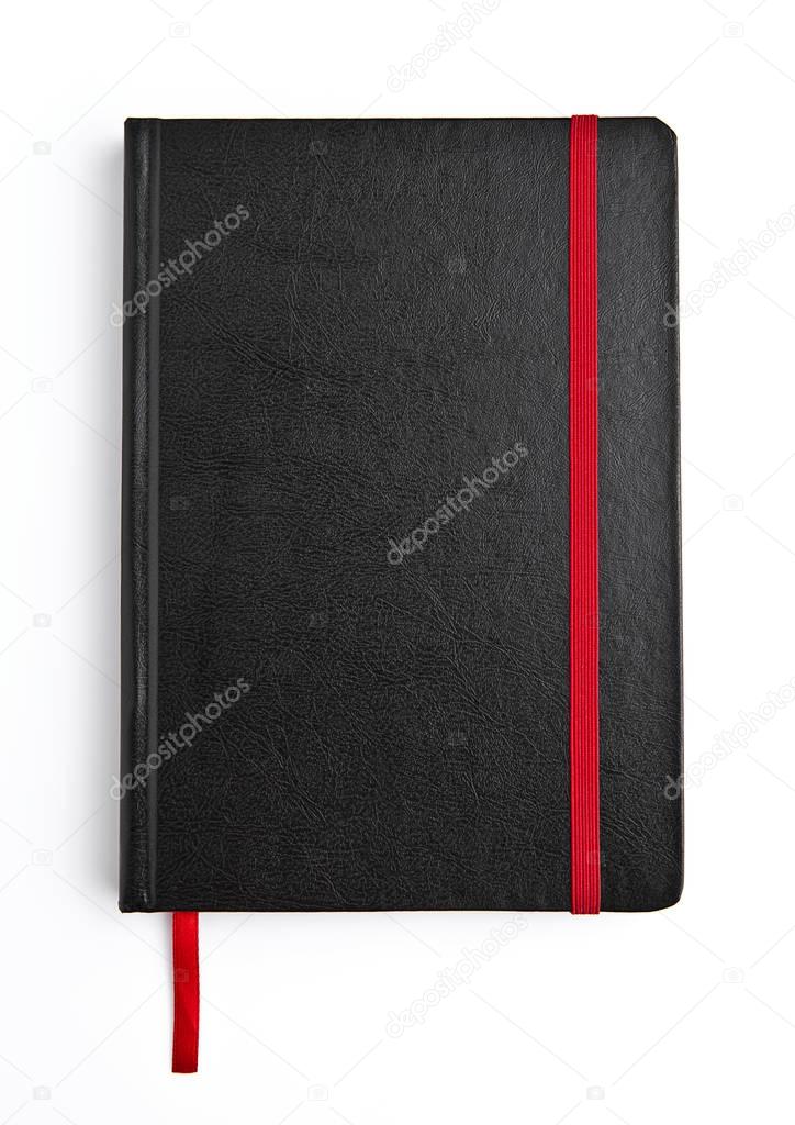 Black leather note book diary with red stripe