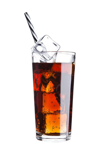 Glass of cola soda drink cold with ice cubes