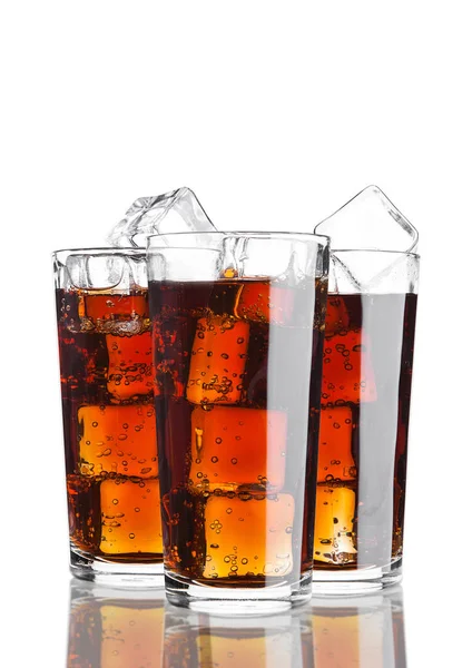 Glasses of cola soda drink cold with ice cubes — Stock Photo, Image