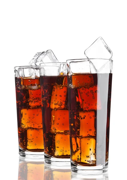 Glasses of cola soda drink cold with ice cubes — Stock Photo, Image
