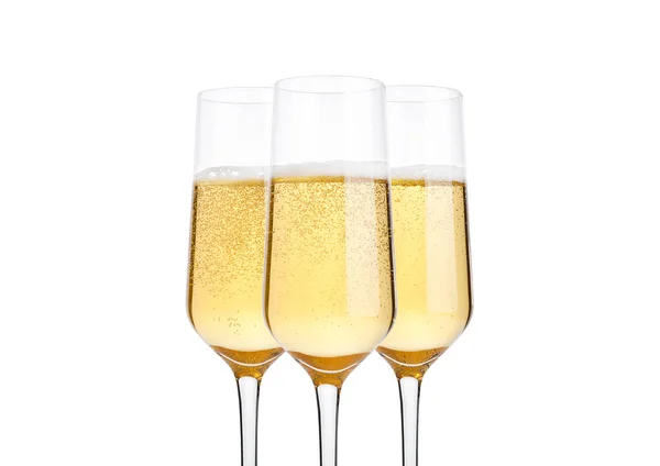 Glasses of champagne with bubbles on white — Stock Photo, Image