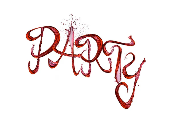 Damla beyaz üzerine kırmızı şarap sıçrama parti yazı tipi — Stok fotoğraf