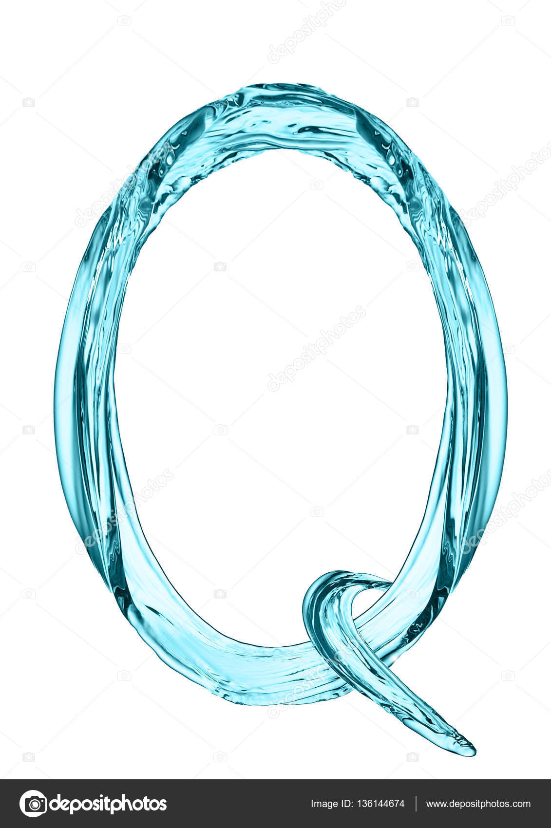 Lettera Iniziale Q Con Luce Di Colore Blu Di Acqua Foto