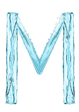 Sıçrama mektup M açık mavi renk ile su