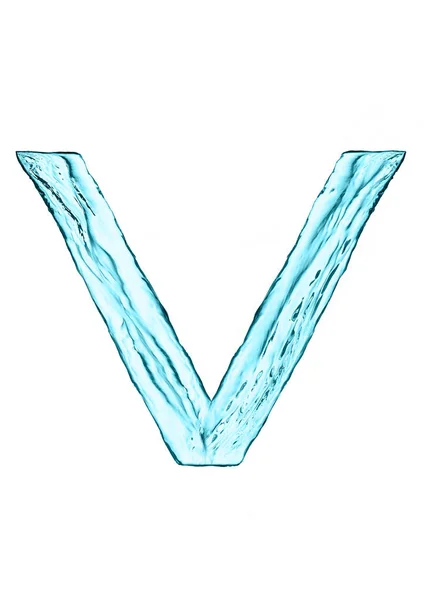 Water splash letter V with light blue color — Stock Photo, Image