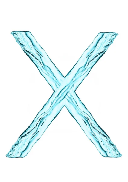 Water splash letter X with light blue color — Stock Photo, Image