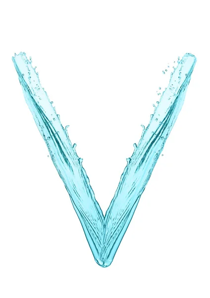 Water splash letter V with light blue color — Stock Photo, Image