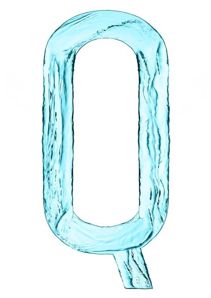 Vatten stänk bokstaven Q med ljusblå färg — Stockfoto