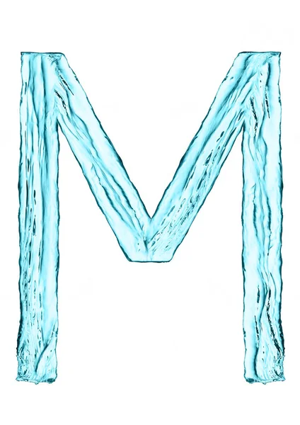 Water splash letter M with light blue color — Stock Photo, Image