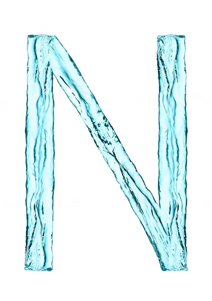 Vatten stänk bokstaven N med ljusblå färg — Stockfoto