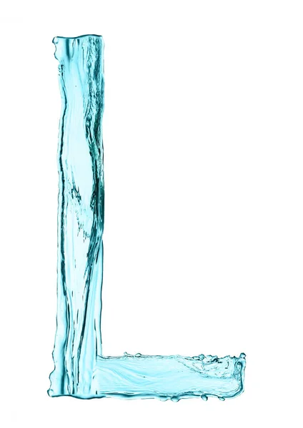 Vatten stänk bokstaven L med ljusblå färg — Stockfoto