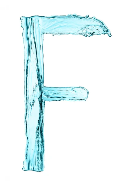Vatten stänk bokstaven F med ljusblå färg — Stockfoto