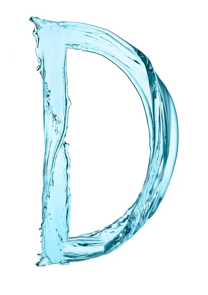 Vatten stänk bokstaven D med ljusblå färg — Stockfoto