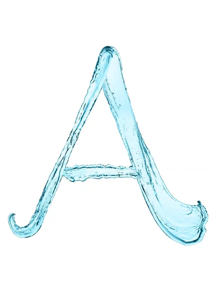 Vatten stänk bokstaven A med ljusblå färg — Stockfoto