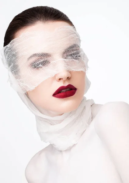 Ομορφιά Μακιγιάζ πλαστική χειρουργική λευκό επίδεσμος μοντέλο — Φωτογραφία Αρχείου