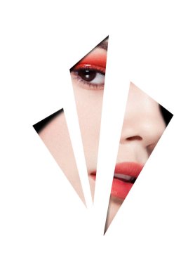 Güzellik kırmızı göz ve dudak makyaj modeli crative