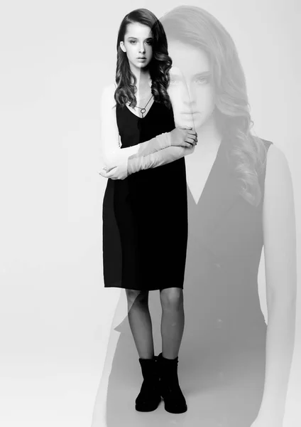 Modelo de moda collage transparente vestido de negro —  Fotos de Stock