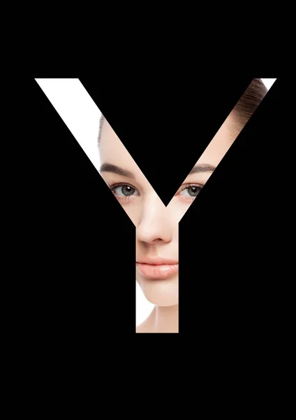 Y letter beauty makeup girl creative fashion font — Stock Photo, Image