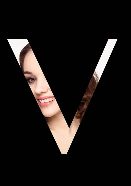 V letter beauty makeup girl creative fashion font — Stock Photo, Image