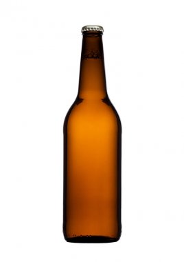 Kahverengi cam bira şişe izole sarı kapaklı