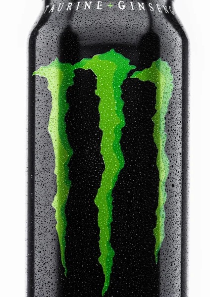 LONDON, UK - MARCH 15, 2017:  A can of Monster Energy Drink on white. Introduced in 2002 Monster now has over 30 different drinks with high a caffeine content. — Stock Photo, Image