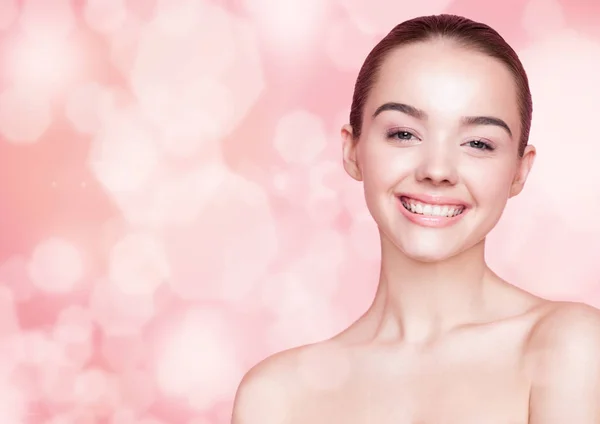 Beautiful woman with cute smile natural makeup spa — Stock Photo, Image