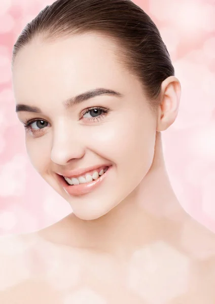 Beautiful woman with cute smile natural makeup spa — Stock Photo, Image