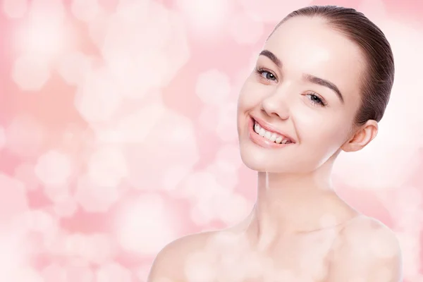 Beautiful woman with cute smile natural makeup spa — Stock Photo, Image