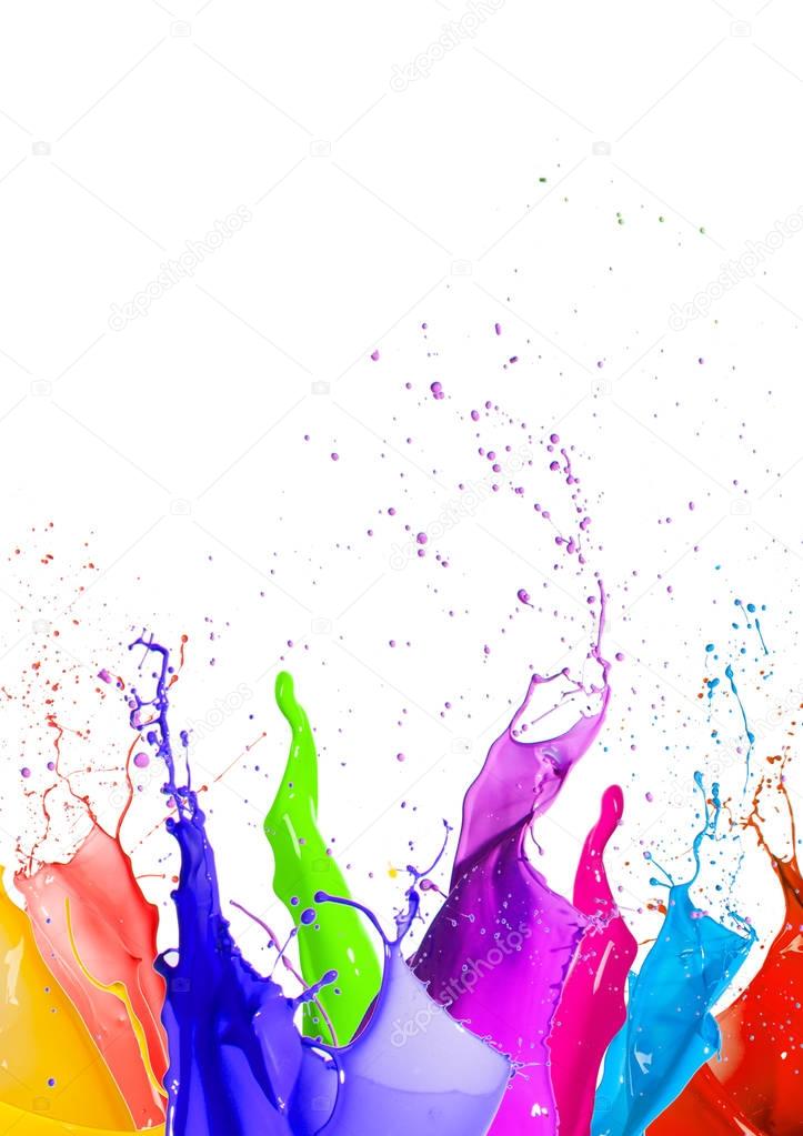 Colorful liquid paint splashes different colors