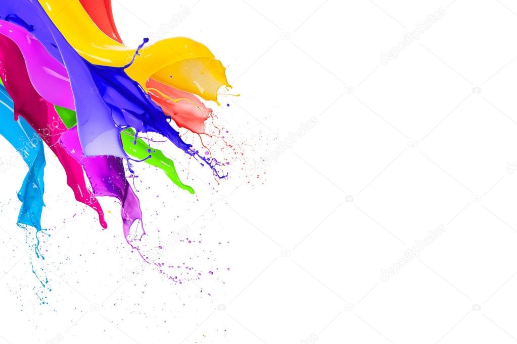 Colorful liquid paint splashes different colors