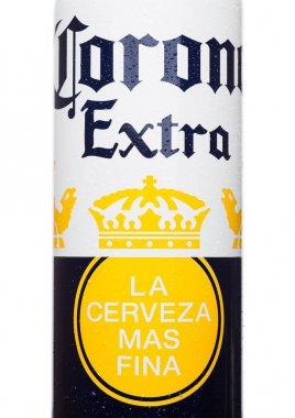 LONDON, UNITED KINGDOM - JUNE 22, 2017: Aluminium Bottle of Corona Extra Beer on white. Most popular imported beer in the US. clipart