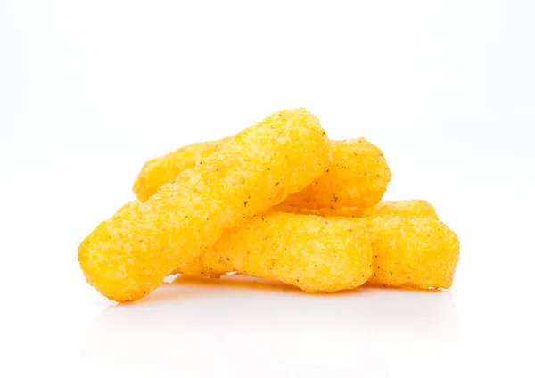 Cheese yellow corn snacks closeup on white — Stock Photo, Image