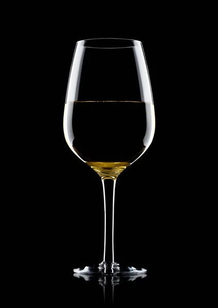 Glass of white wine with reflection on black — Stock Photo, Image