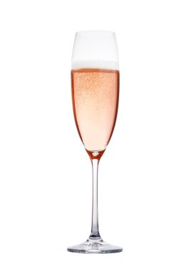 Gül pembe şampanya cam izole kabarcıkları ile