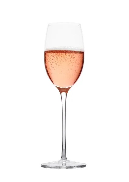 Rose pink champagne glass with bubbles isolated — Stock Photo, Image