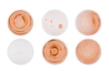 Pembe Gül şampanya kadehi ile baloncuklar Üstten Görünüm