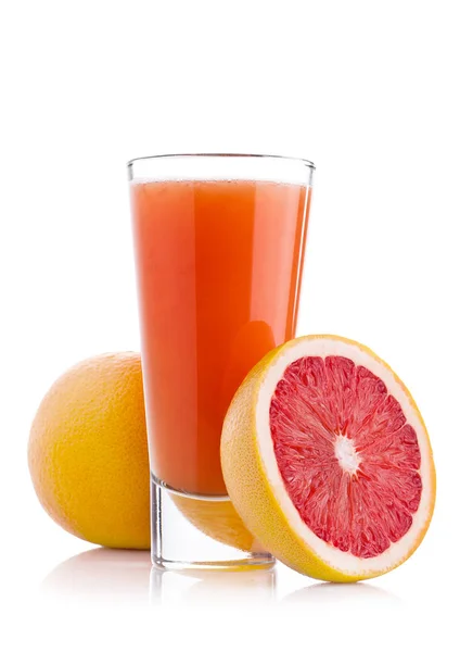 Glass of fresh grapefruit juice with fruit — Stock Photo, Image