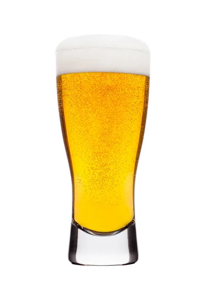 Bicchiere freddo di birra lager con schiuma e bollicine — Foto Stock