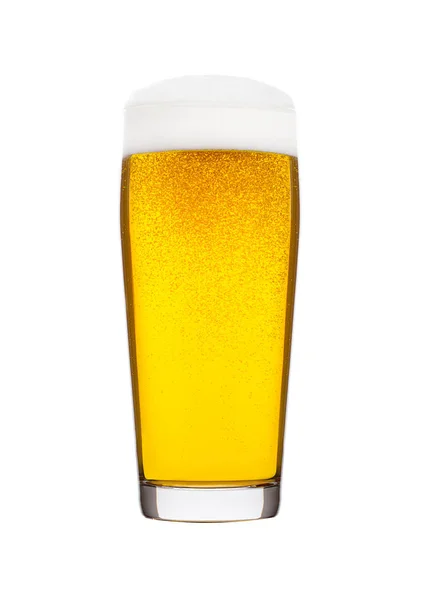 Bicchiere freddo di birra lager con schiuma e bollicine — Foto Stock