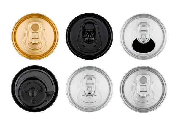 Latas de bebidas de soda de aluminio vista superior aislado — Foto de Stock