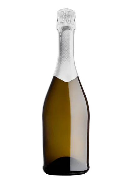 Flaska gul champagne på vit — Stockfoto