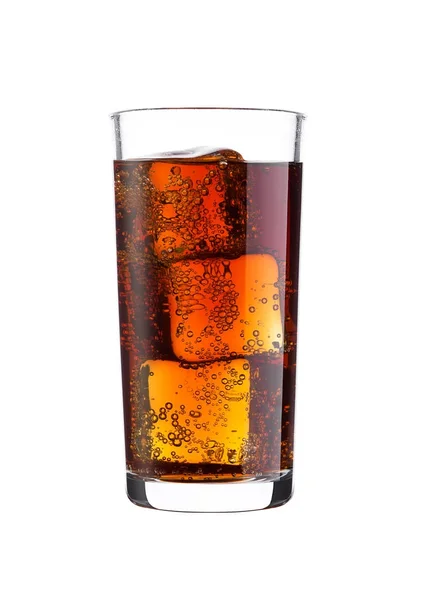 Glass of cold cola soda drink with ice cubes — Stock Photo, Image