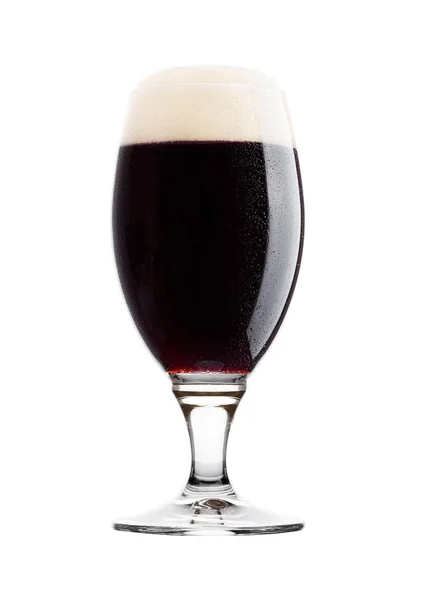 Sticlă rece de bere neagră cu spumă și rouă — Fotografie, imagine de stoc