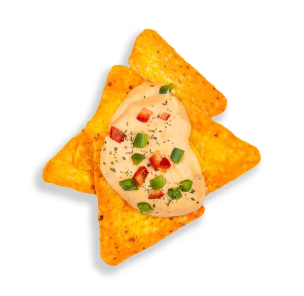 Chips de nachos de milho mexicano com molho de pimenta — Fotografia de Stock
