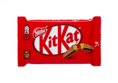LONDON, UK -DECEMBER 07, 2017: Kit Kat chocolate bar on white. Bars Kit Kat is produced by Nestle company. clipart