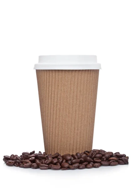 Café Cappuccino taza de papel frijoles para llevar — Foto de Stock
